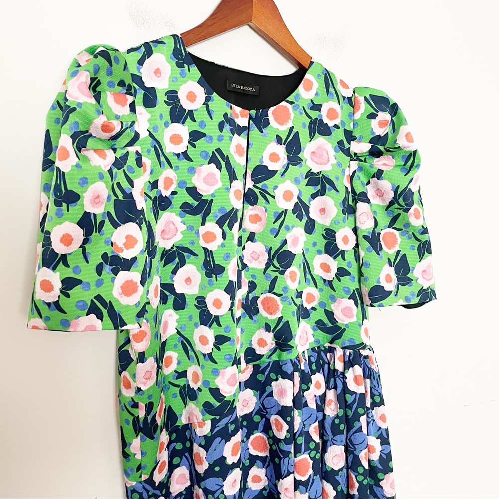 Stine Goya Kori Marketplace Midi Dress Puff Sleeve Size Medium - Picture 9 of 12